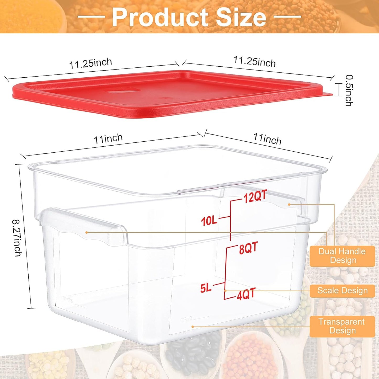 8 Set Recipientes Cuadrados Almacenamiento Alimentos Tapas