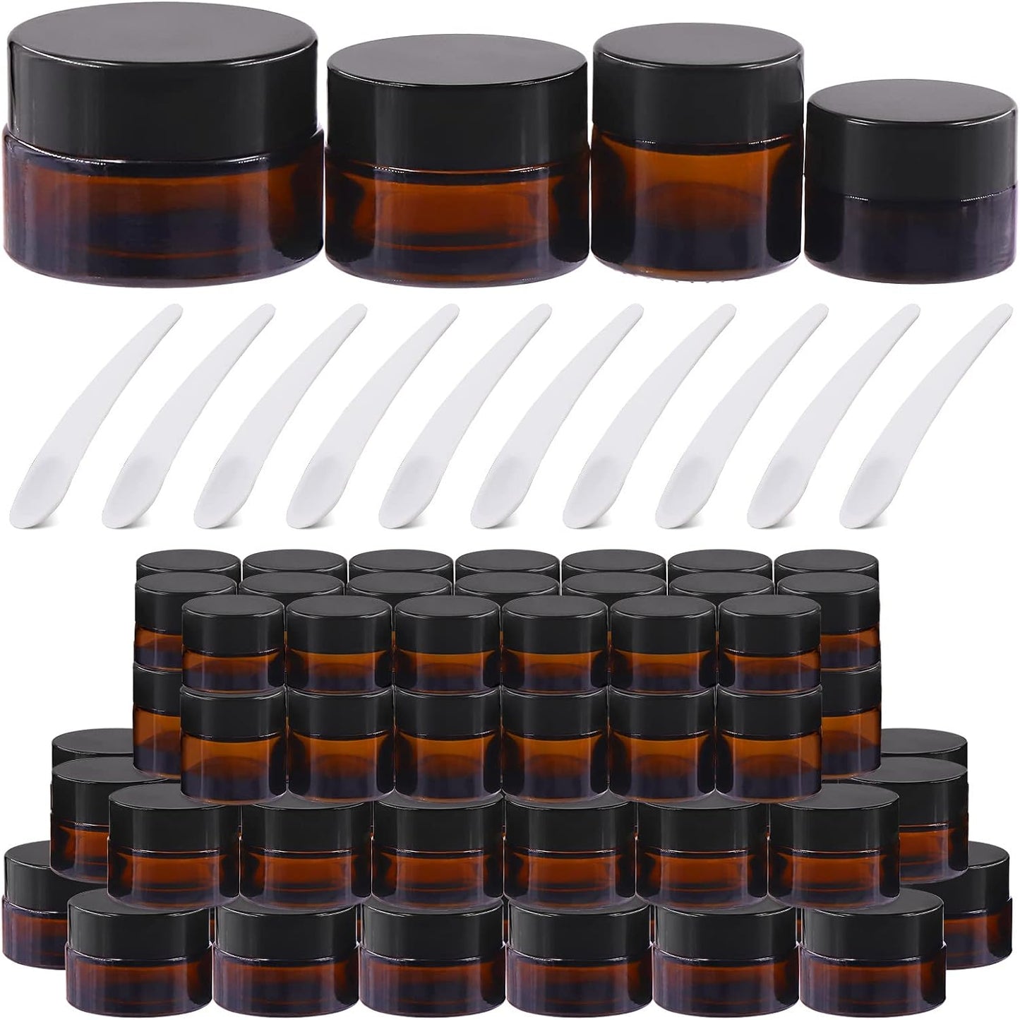 30 Tarros Vidrio Ámbar con Tapa 0.53oz y 10 Cucharas