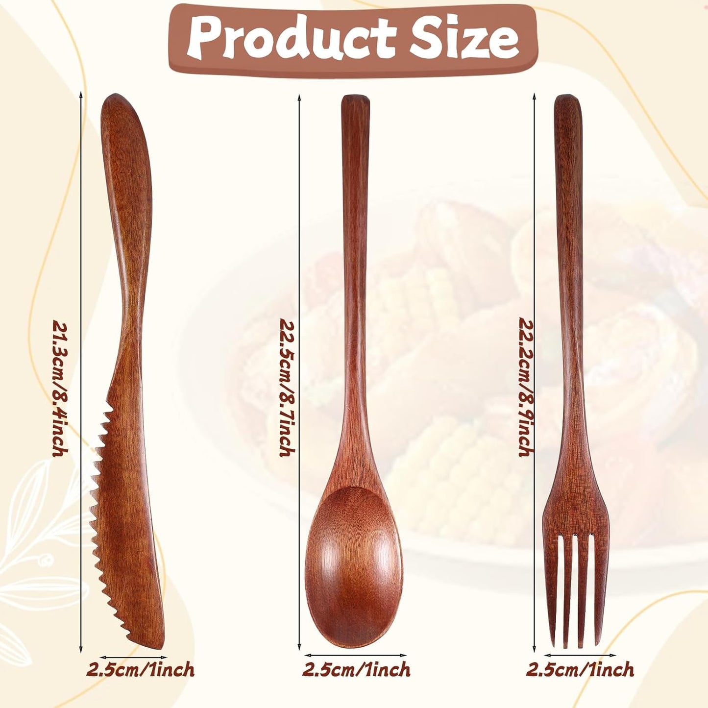 Set 6 Utensilios Madera para Comer Servir Cena Campamento
