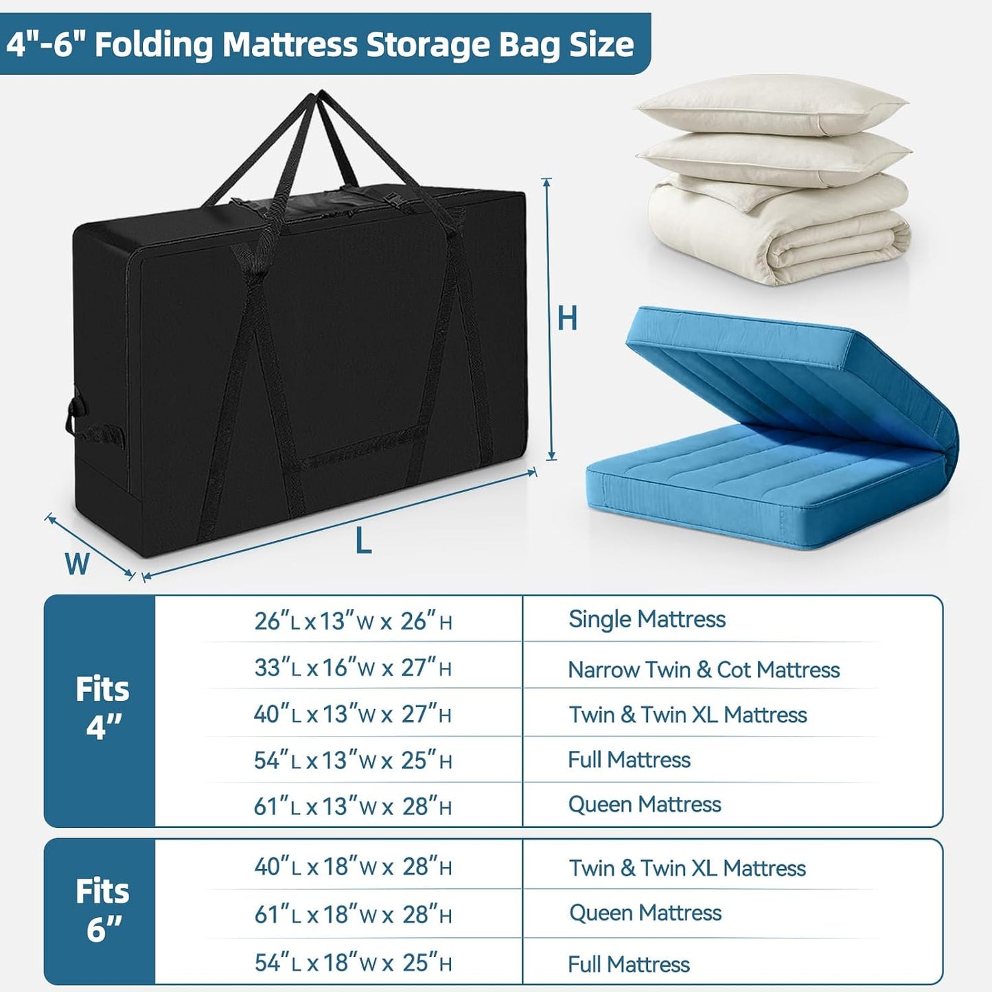 Bolsa almacenamiento plegable colchón 6" tela Oxford
