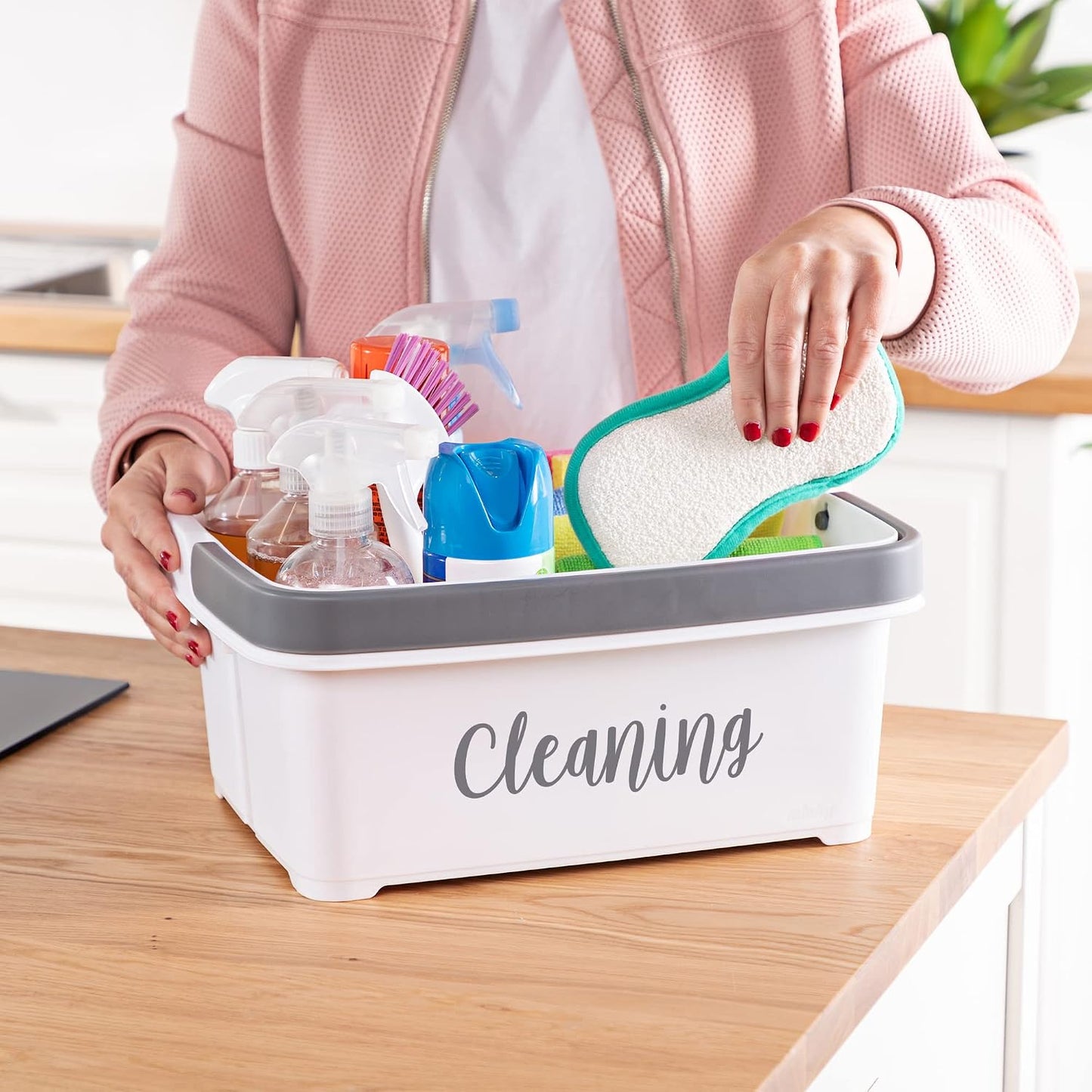 Organiz. plástico con asa plegable para despensa