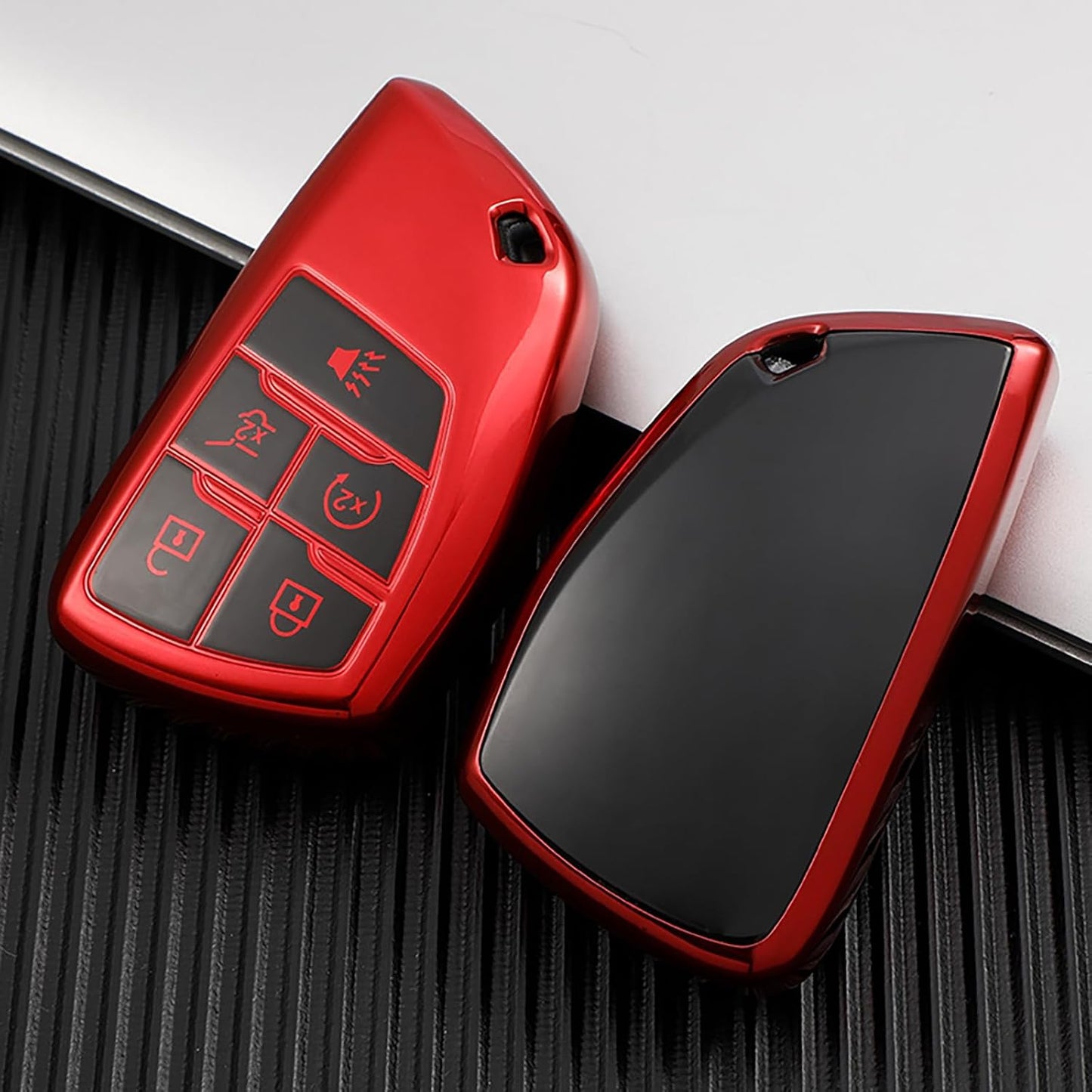 Funda llavero Chevy GMC TPU cuero 5 botones D rojo