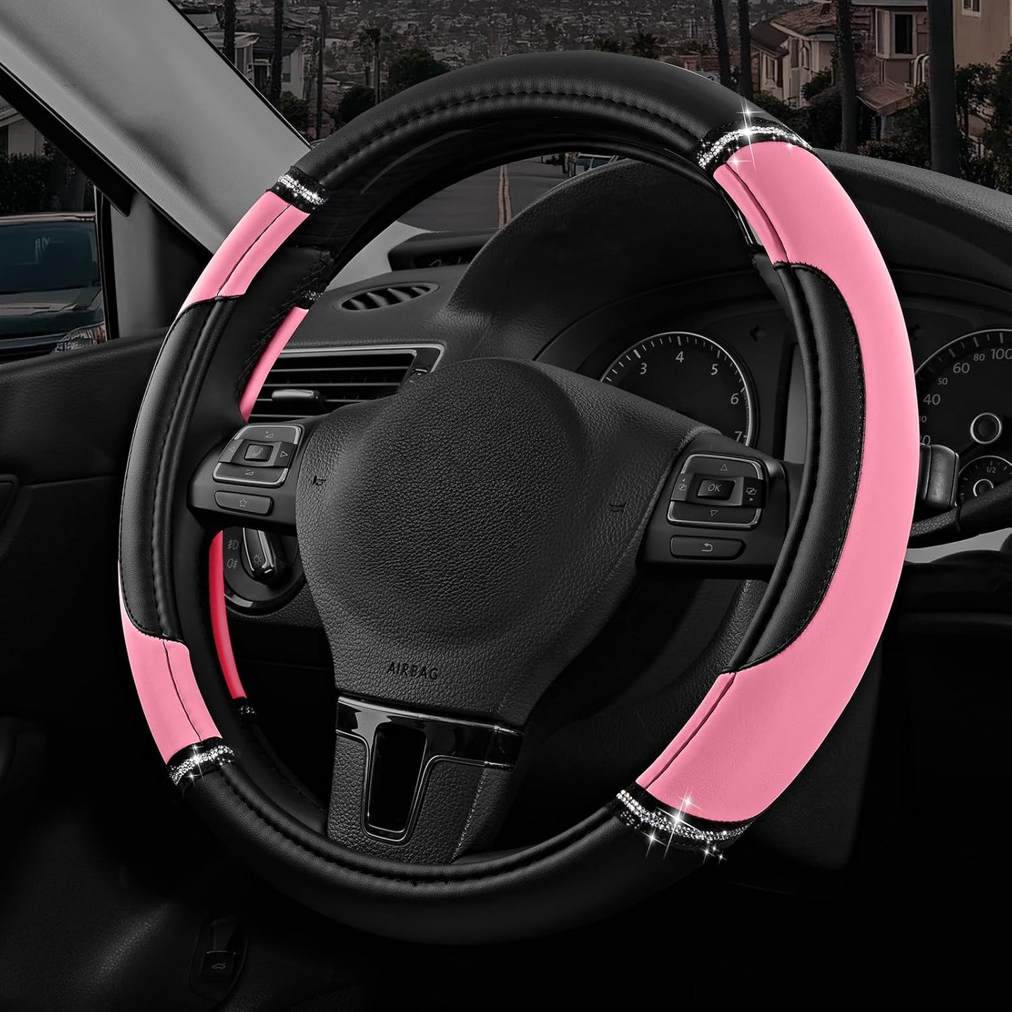 Funda volante piel PVC antiderrap 14.5-15" rosa