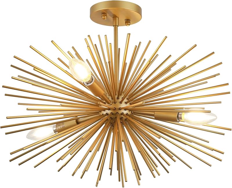 Lámpara Sputnik dorada 20" 4 luces metal sólido comedor