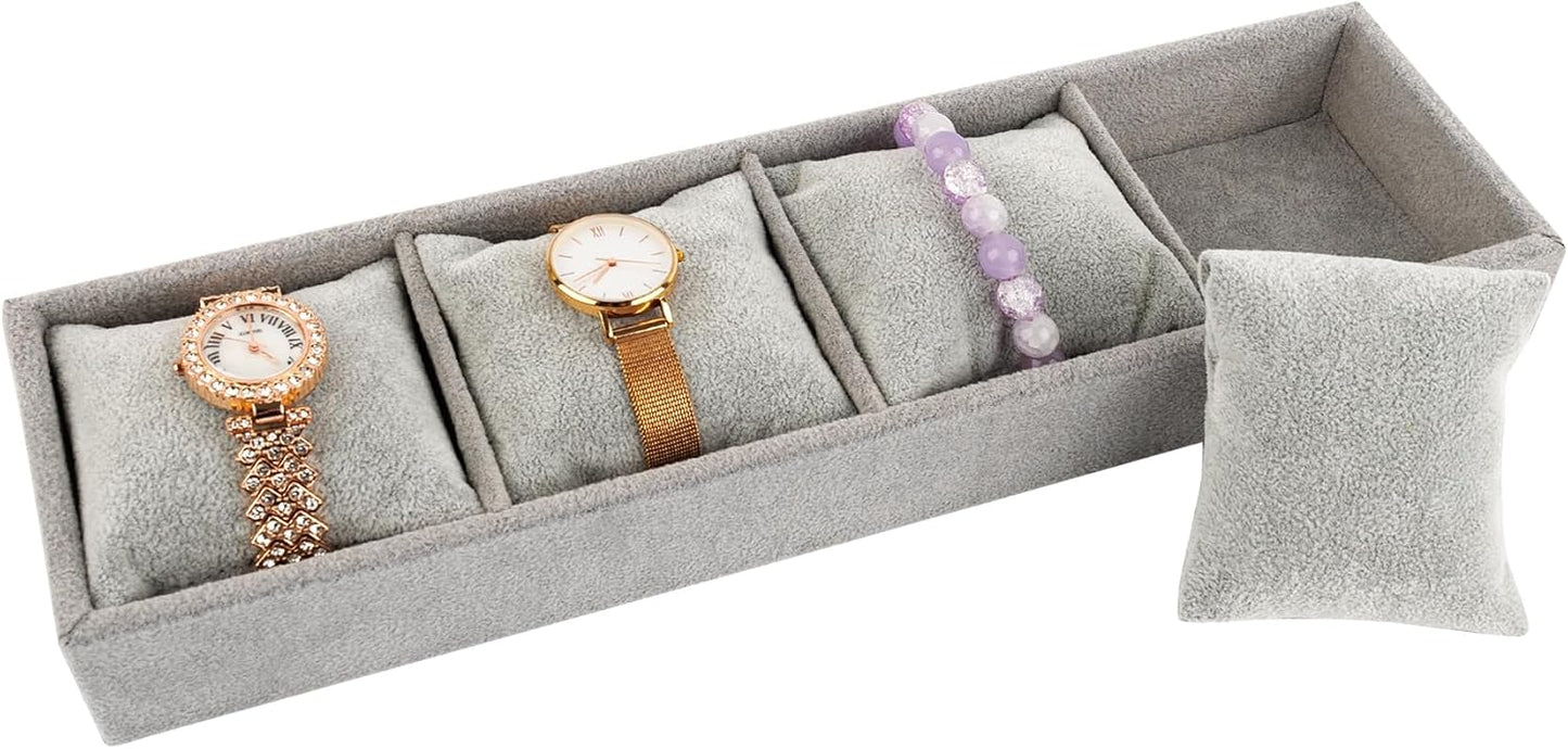 Bandeja terciopelo 4 ranuras organiz. joyas reloj gris