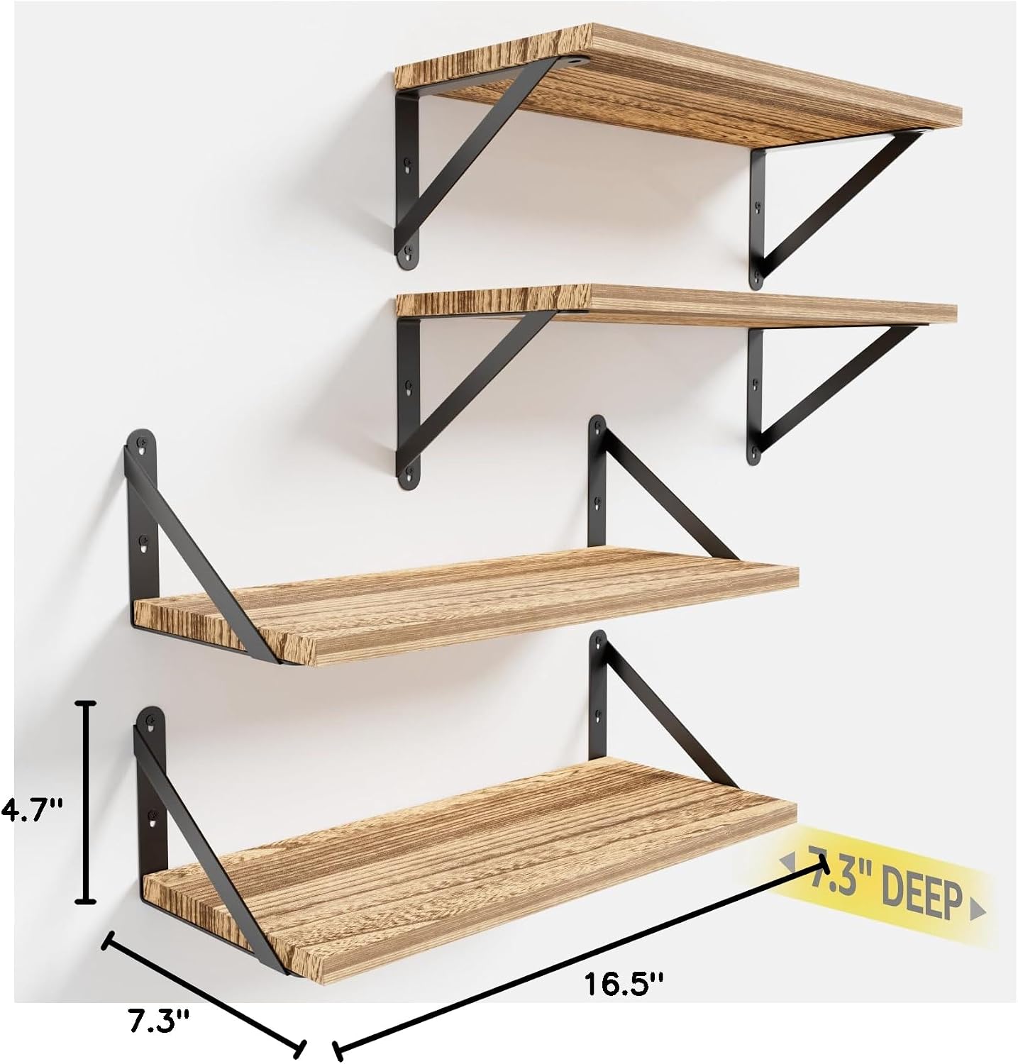 Set 4 estantes pared madera Paulownia 7.3" resistente