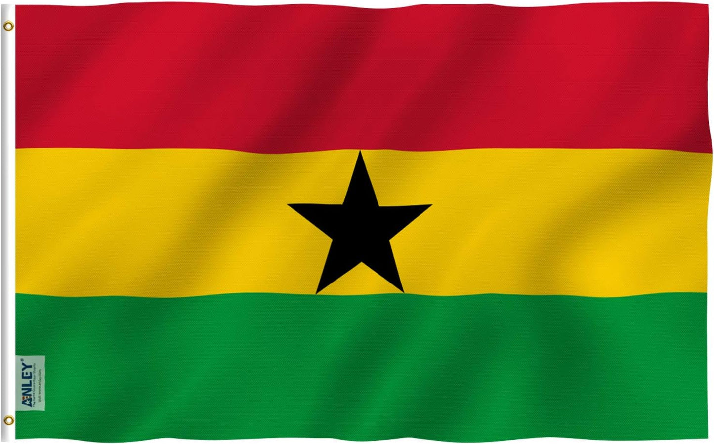 Bandera Ghana 3x5ft poliéster doble costura ojales latón