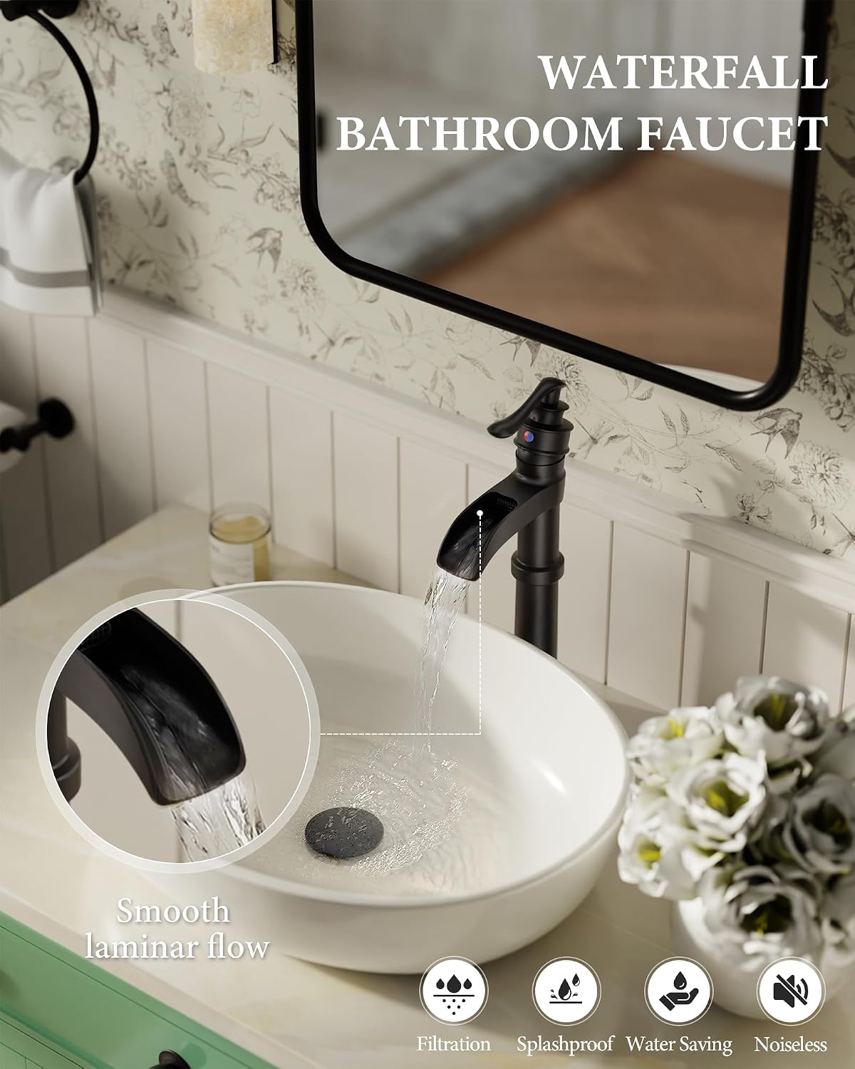 Grifo baño negro cuenco antiguo orificio con tapón