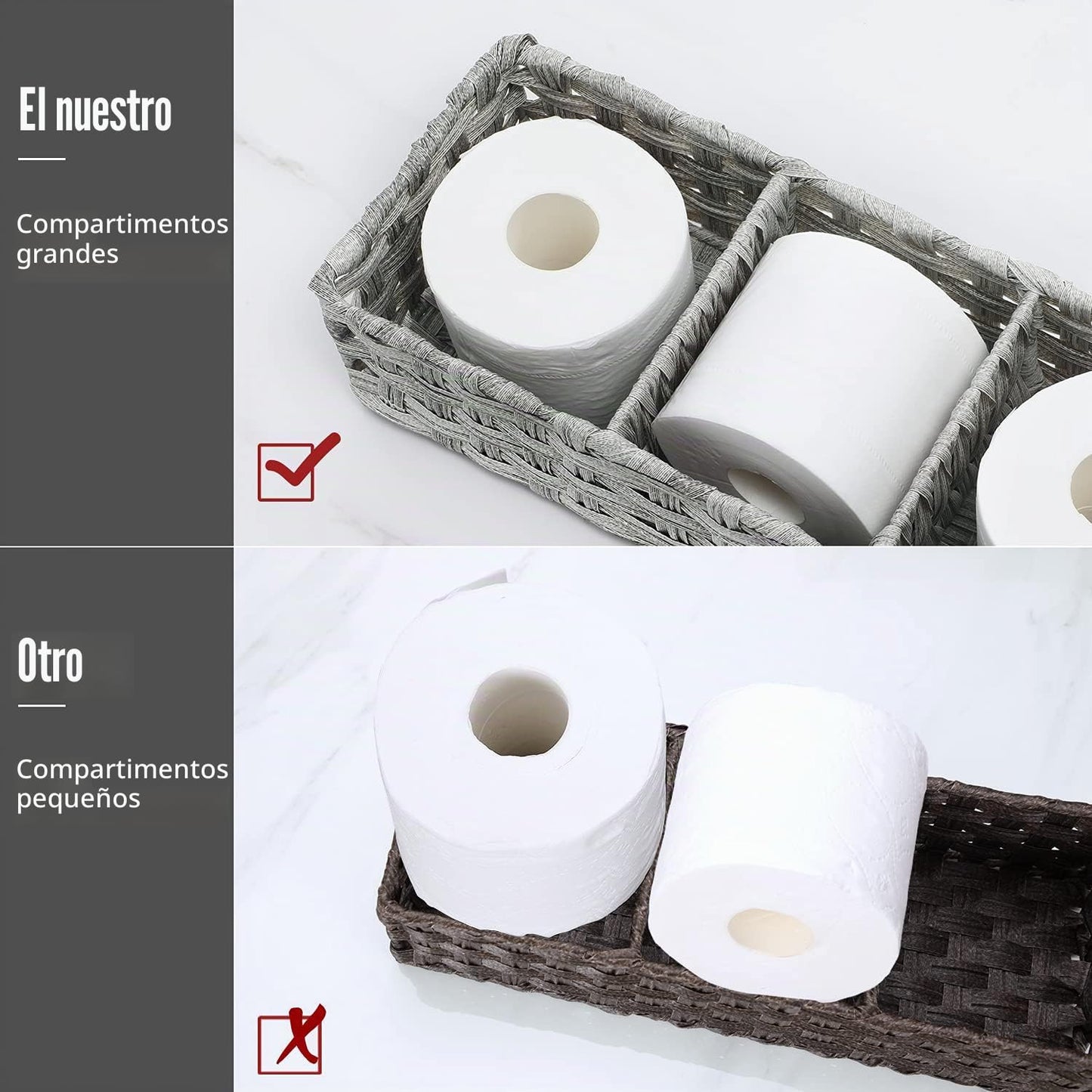 Canasta mimbre plástico con divisor para baño estilo granja