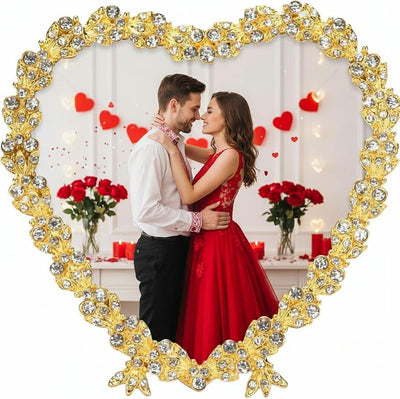 Marco fotos corazón cristal cuentas 4x4pulg regalo boda