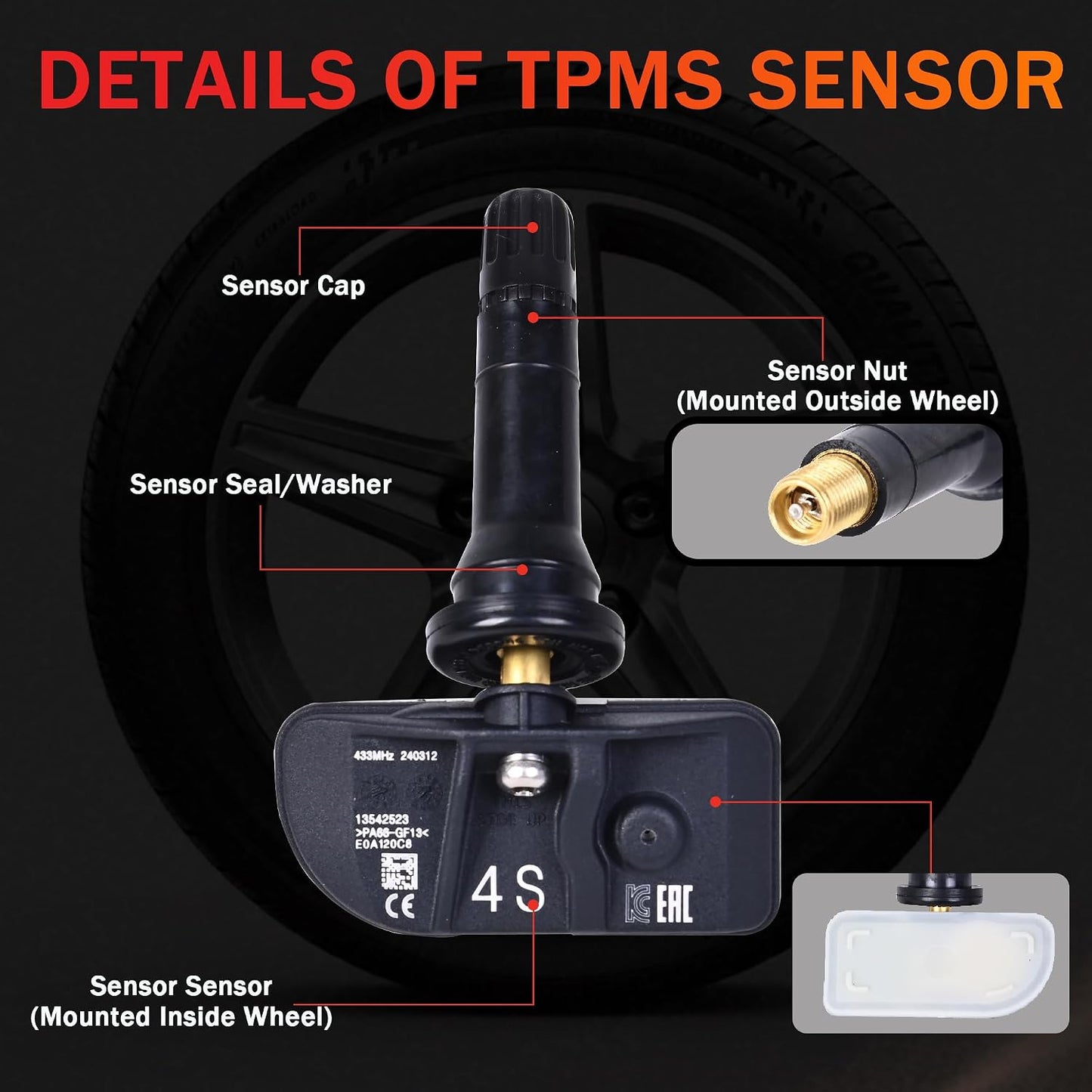 Sensor TPMS 433MHz comp Buick Cadillac Chevy GMC