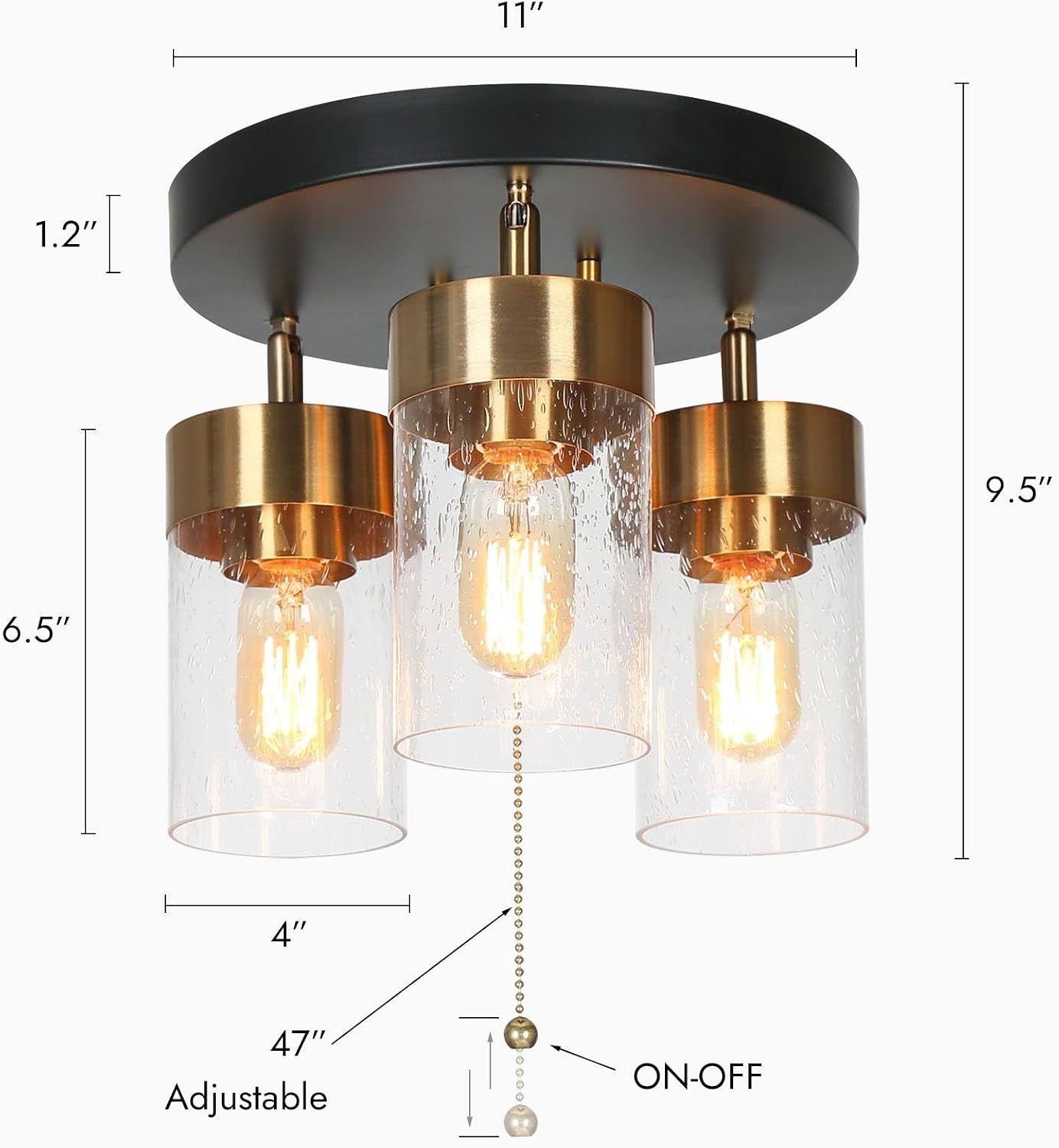 Lámpara techo empotrado 3 luces negro dorado