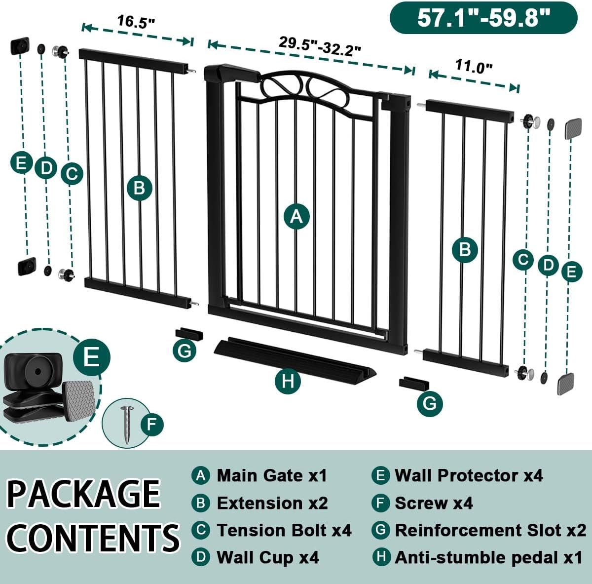 Puerta para bebés extra ancha 57-60pulg metal para mascotas
