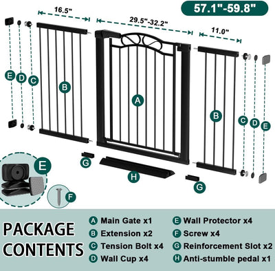 Puerta para bebés extra ancha 57-60pulg metal para mascotas