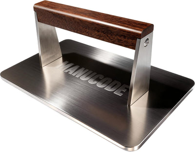 Prensa tocino acero inox 3.2lb para parrilla plana 9.25x5.7pulg
