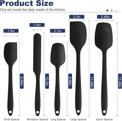 Set 5 espátulas silicona antiadherente grado alimenticio negro