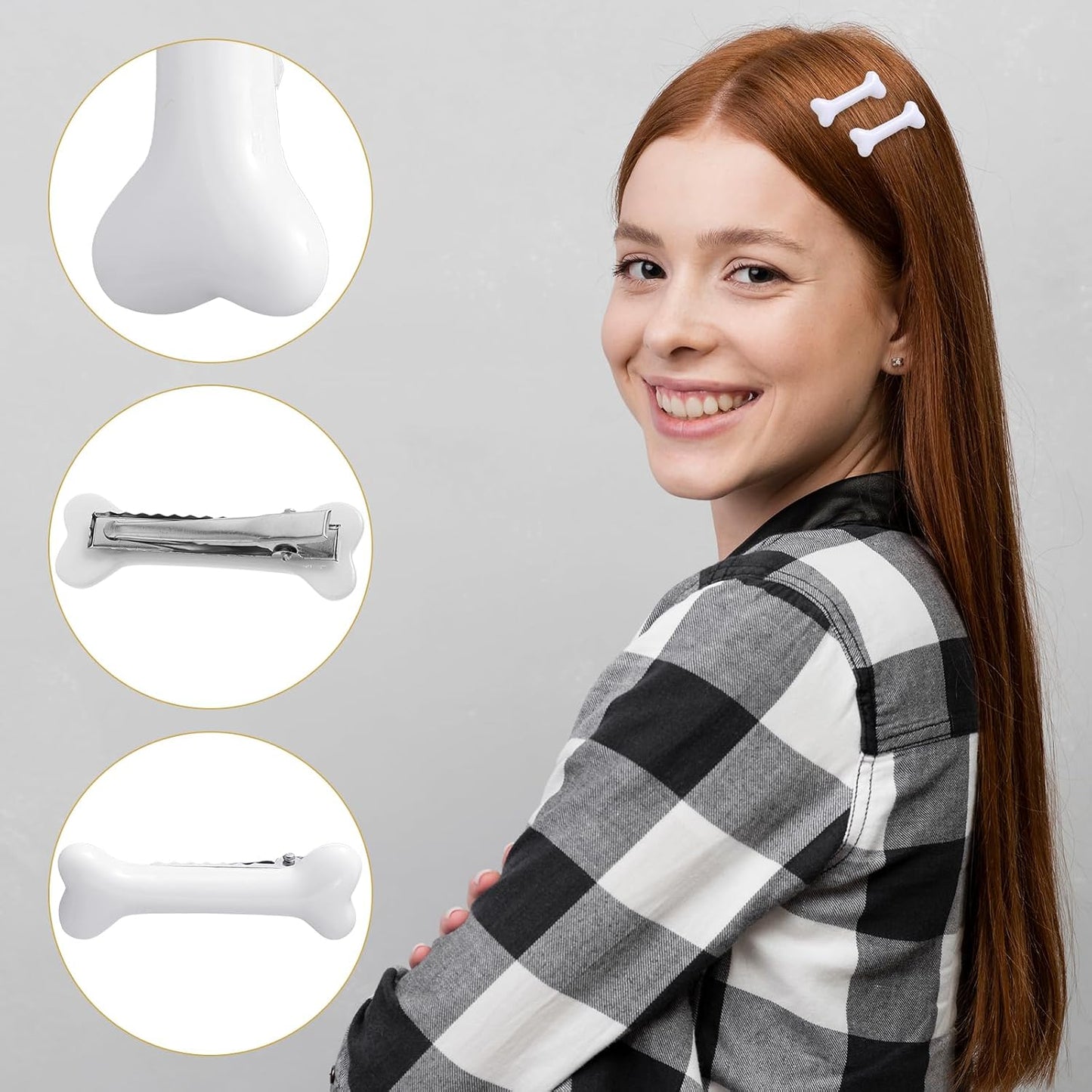 4 Clips Hueso Blanco para Cabello Emo Halloween fiestas