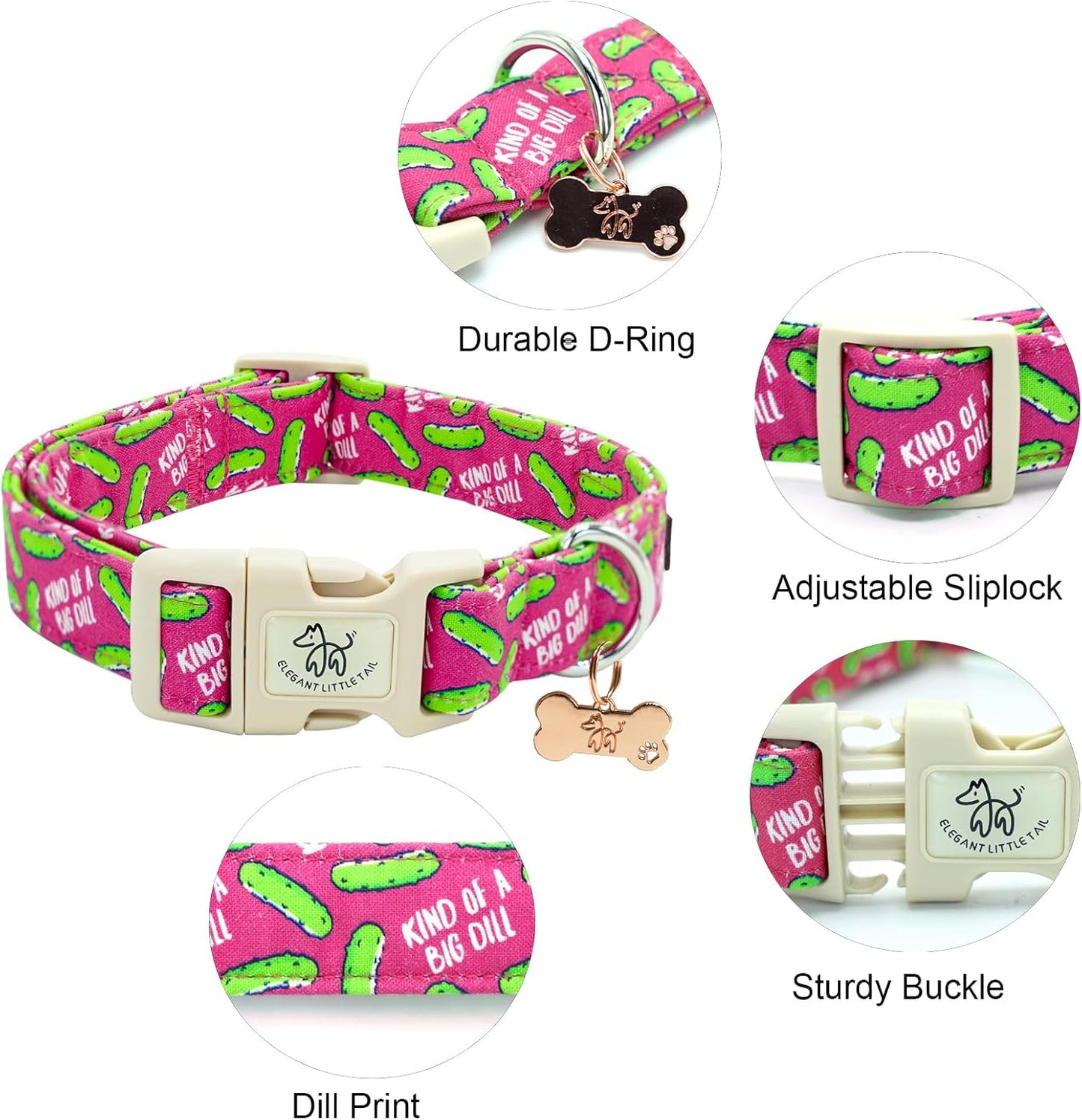 Collar perro cachorro diseño dill pickle rosa ajustable