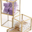 Soporte Qtip vidrio dorado con tapa 2 compartimentos