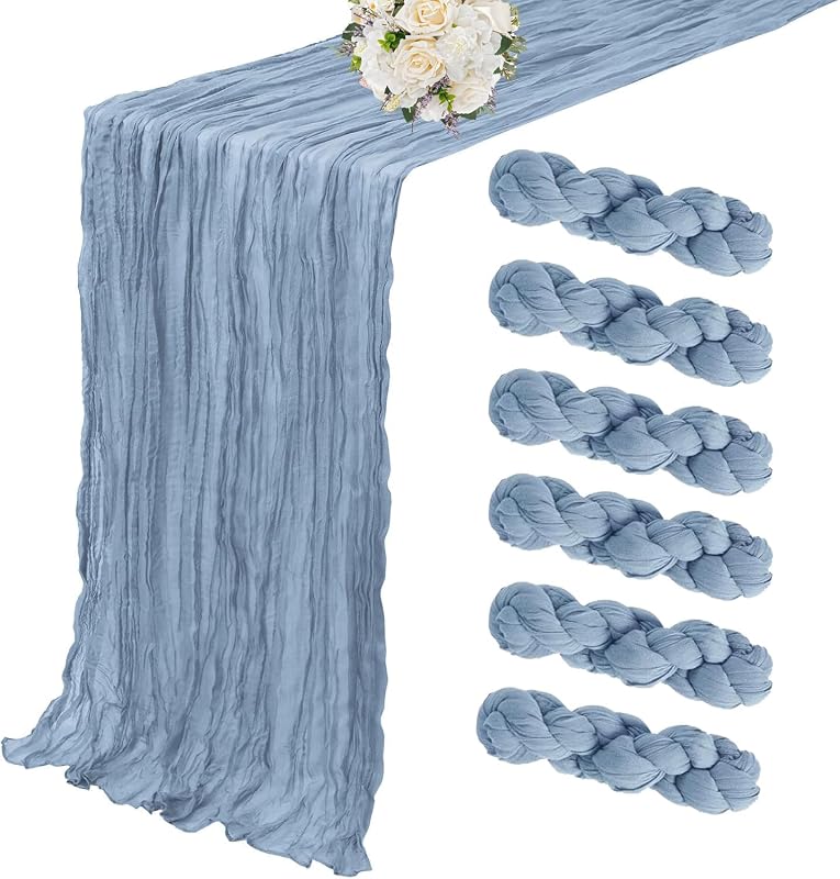 6 Caminos Mesa Azul Polvoriento Estilo Boho 10ft Tela Queso