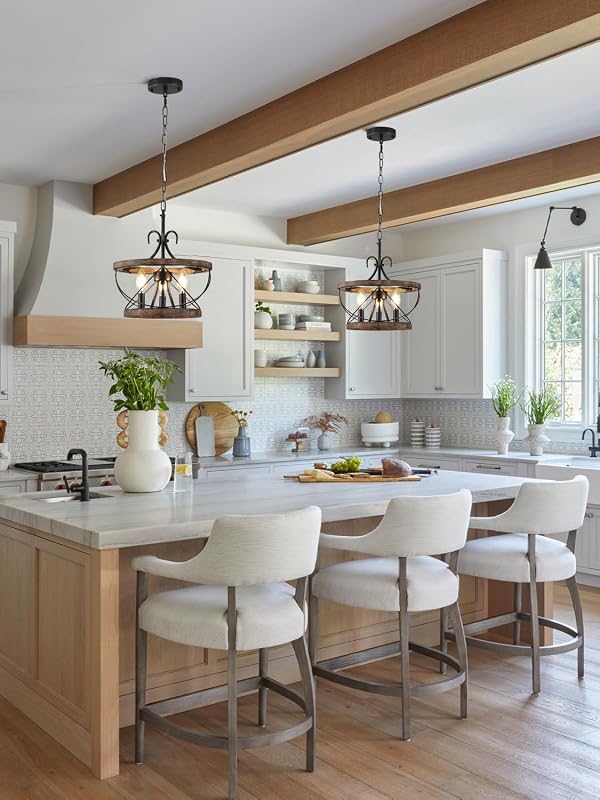 Lámpara araña madera rústica 12pulg 3 luces para cocina