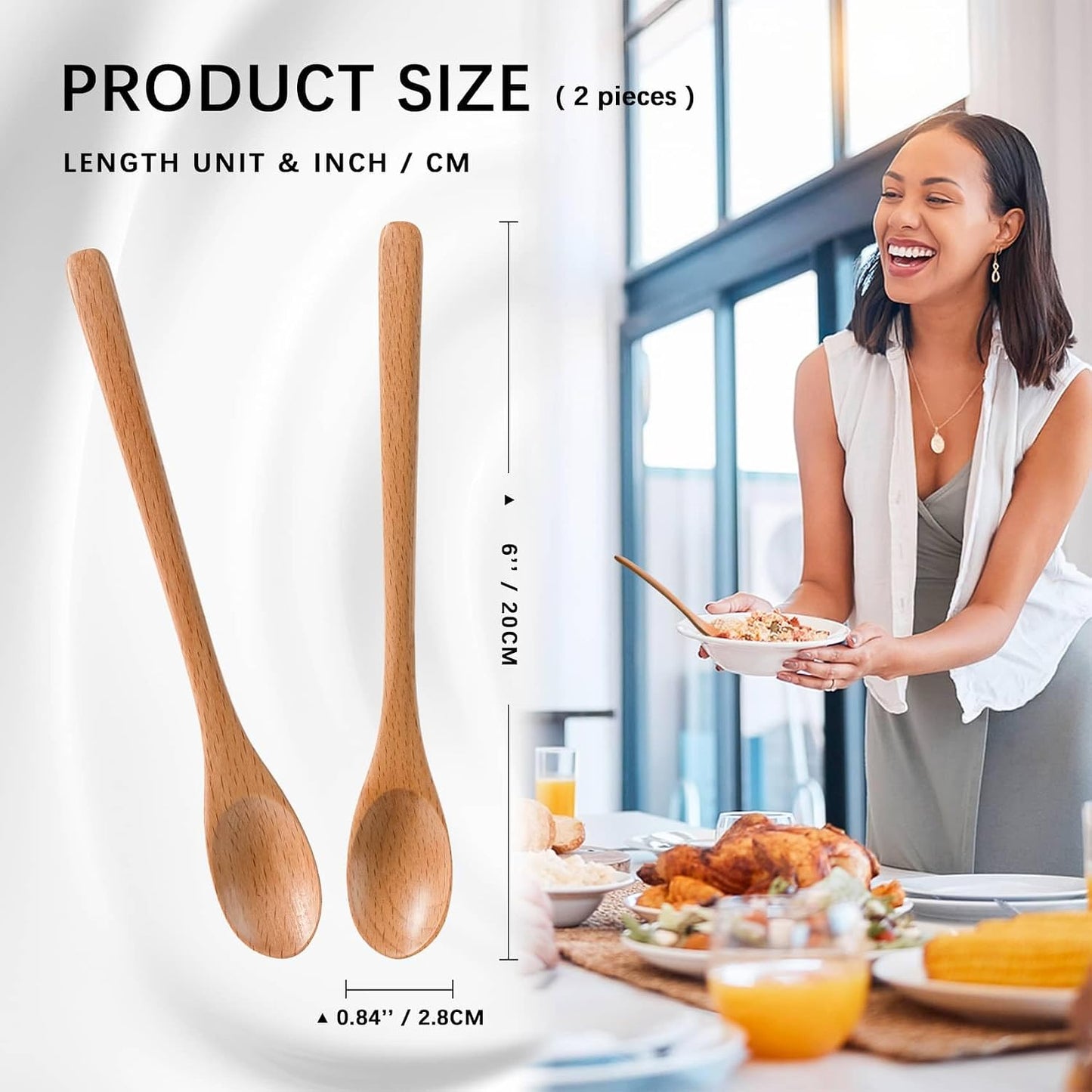 2 Cucharas Madera Haya para Miel Café con Mango Largo