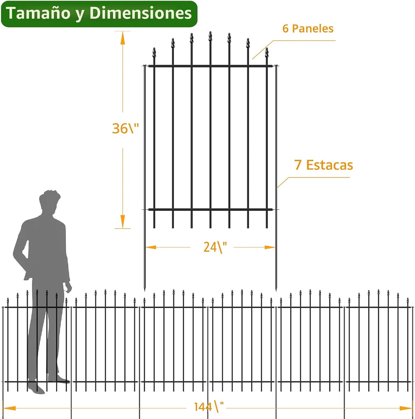 Valla jardín metal 36pulg x 12ft 6 paneles perros
