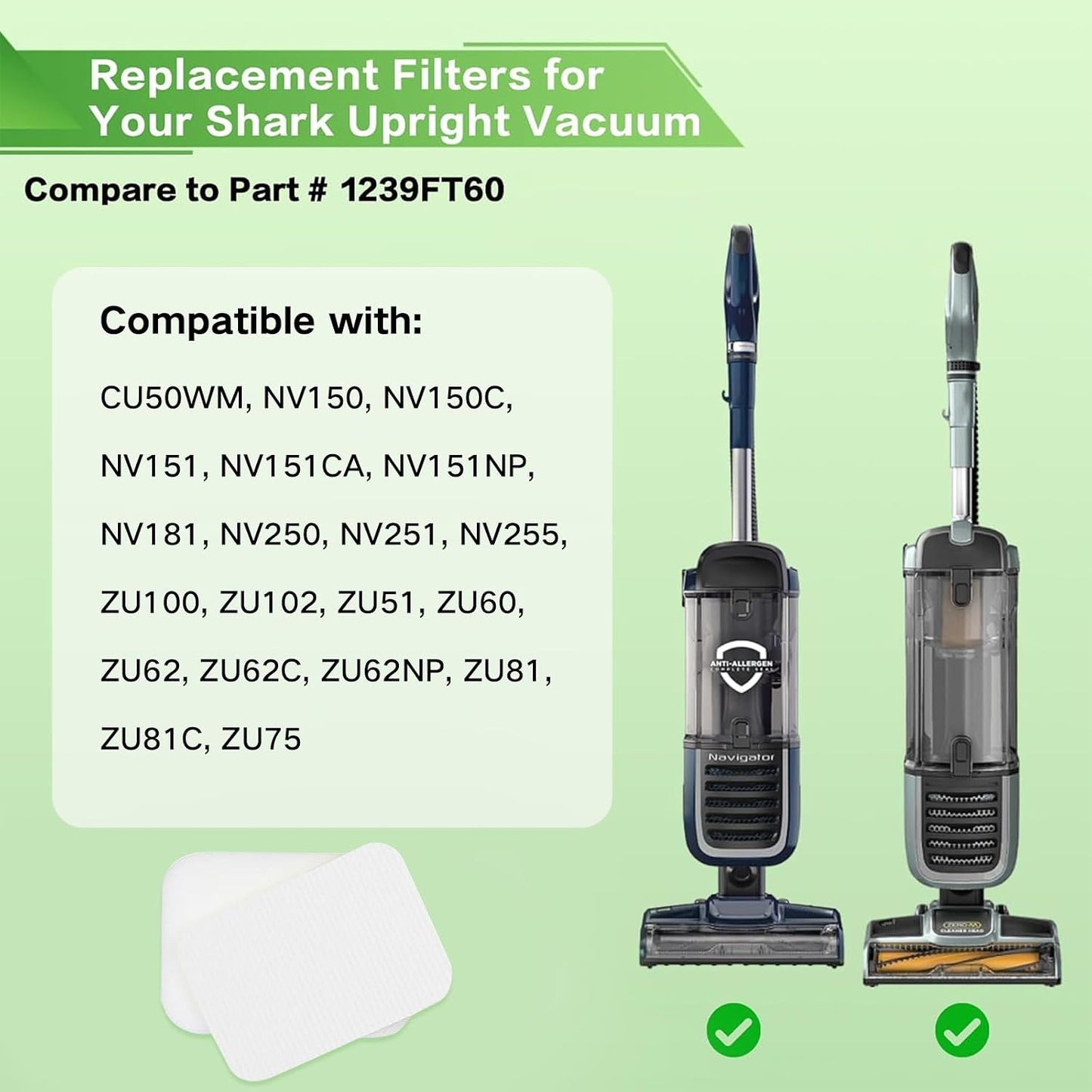Filtros espuma repuesto aspiradora Shark Pet Zu102 Zu62 Zu51