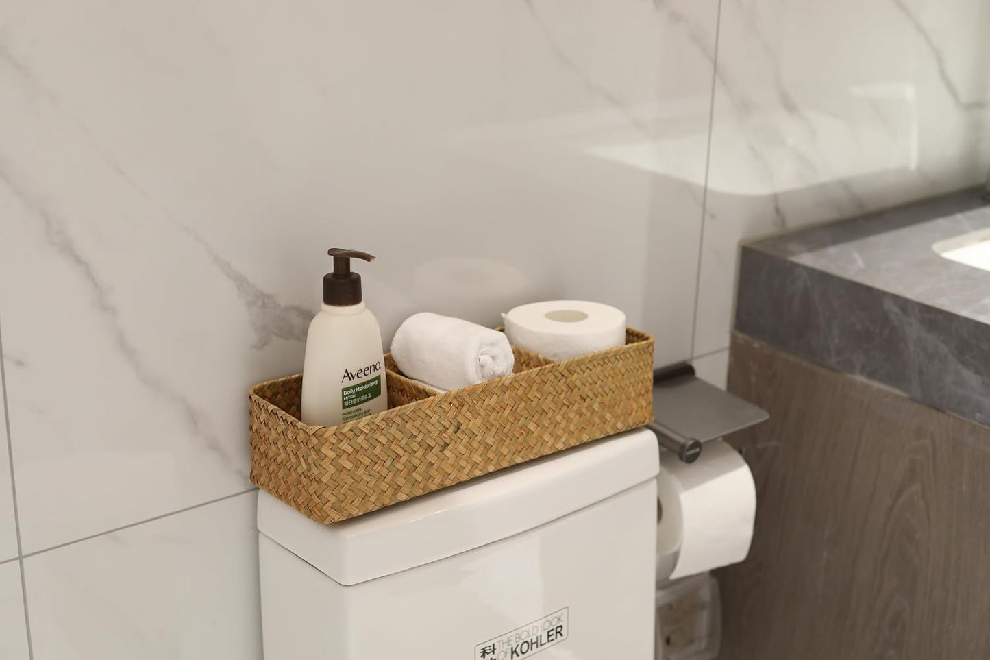 Cesta almacenamiento fibra mar 3 secciones baño