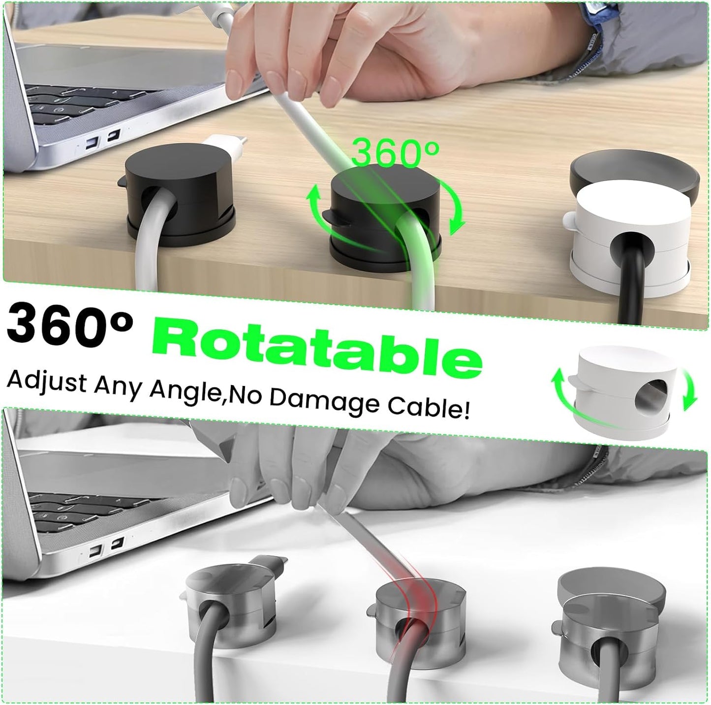 10 Clips Magnéticos para Cables Organizador 360° Negro