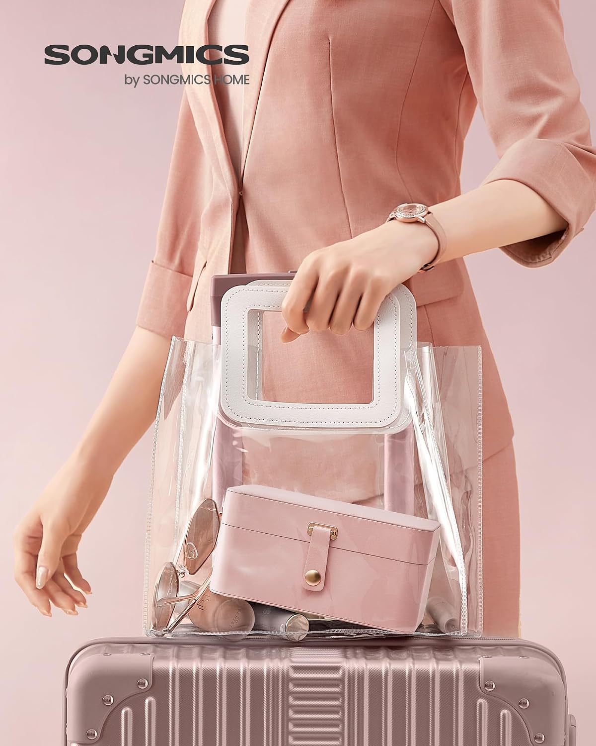 Caja organizadora joyas 2 capas viaje rosa