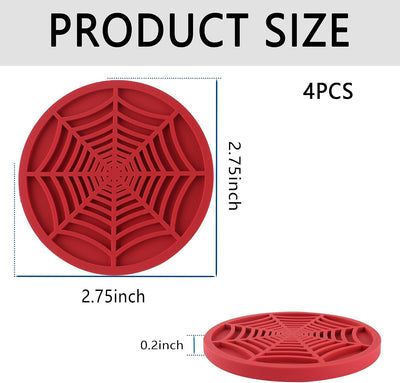 4 Portavasos Silicona Telaraña Antiderrap 2.75pulg Rojo