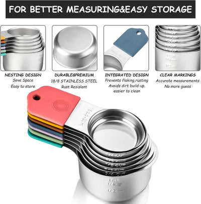 Set 16 Tazas y Cucharas Medidoras Magnéticas Acero Inox