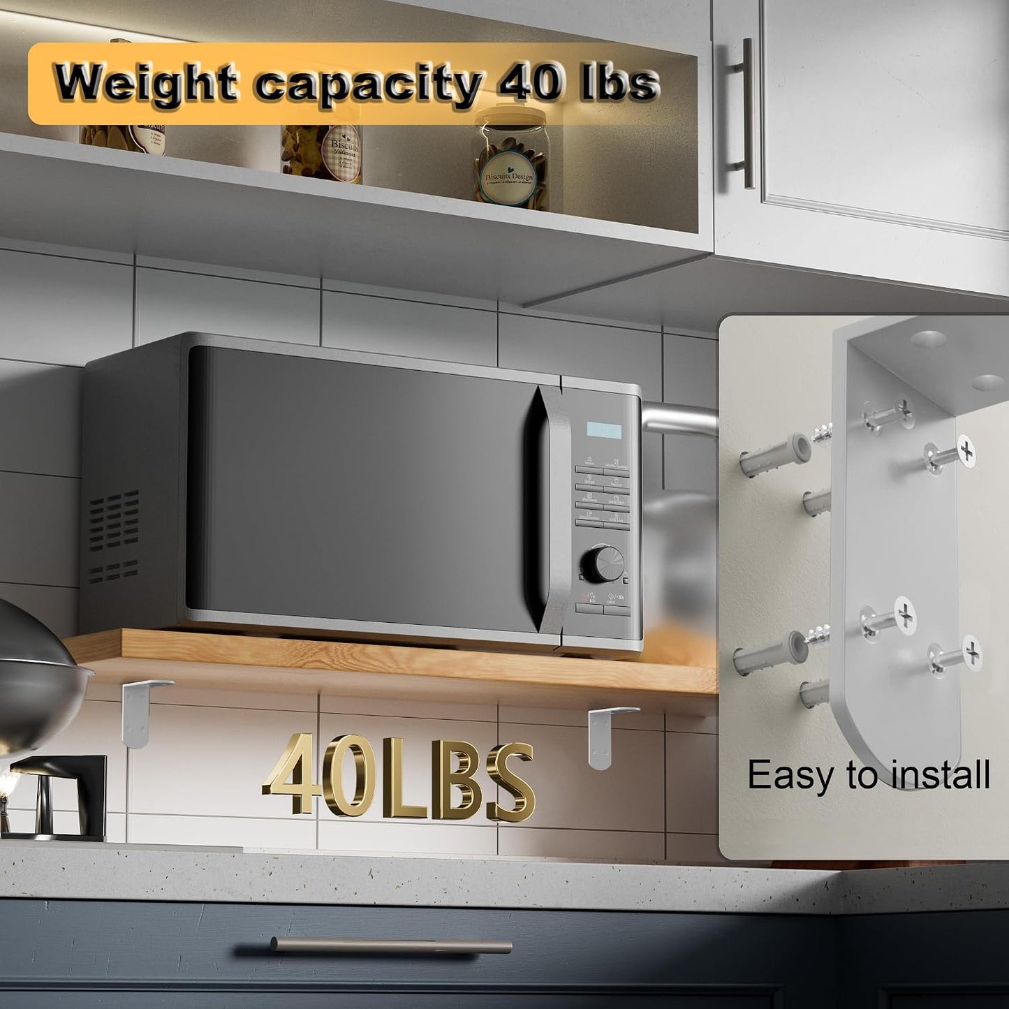 4 Soportes en L Acero Inox para Estantes Blancos