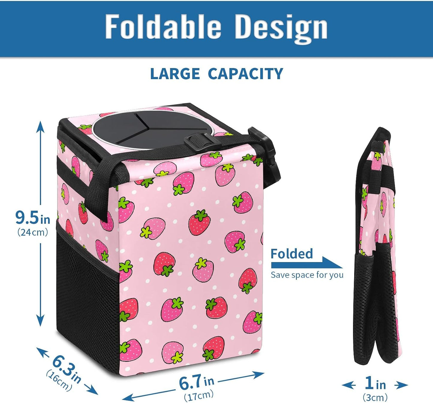 Basurero coche rosa plegable reutiliz. impermeable