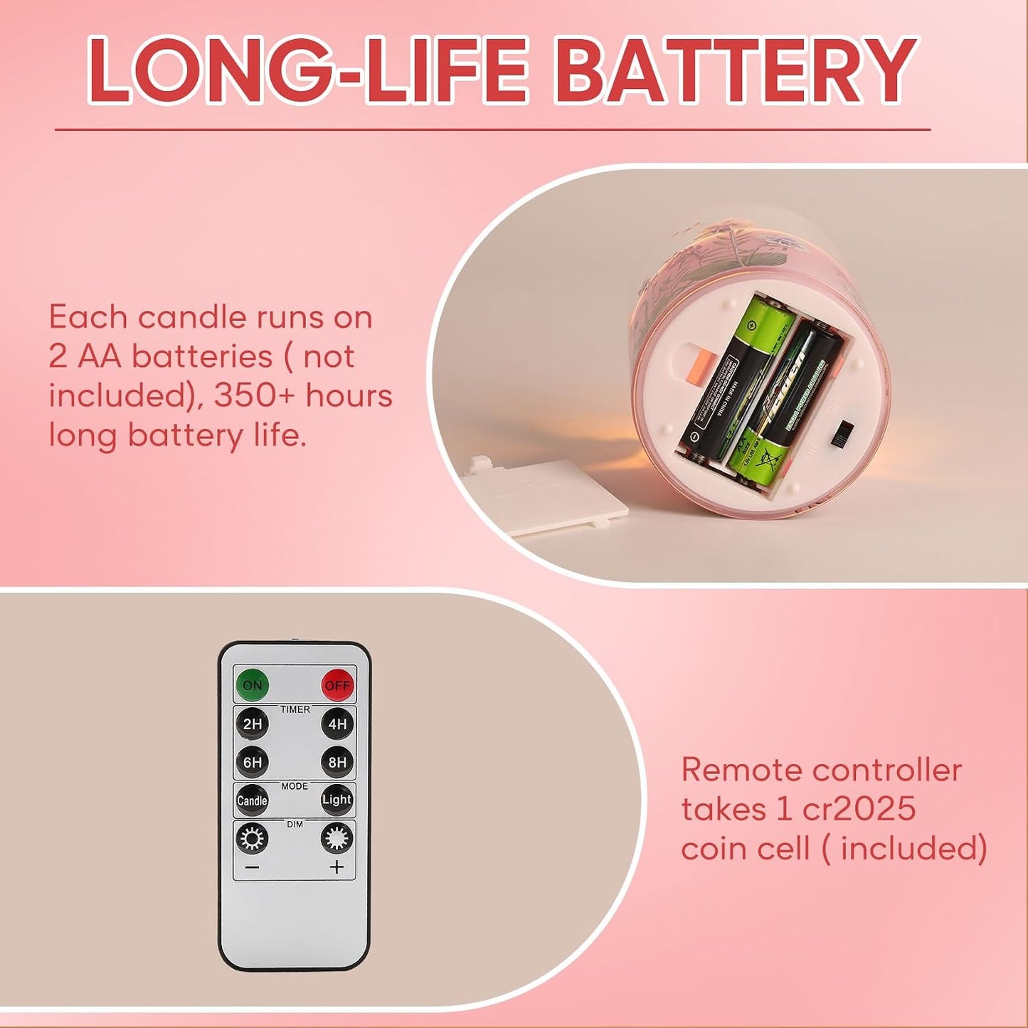 Velas LED colibrí rosa vidrio control remoto set 3