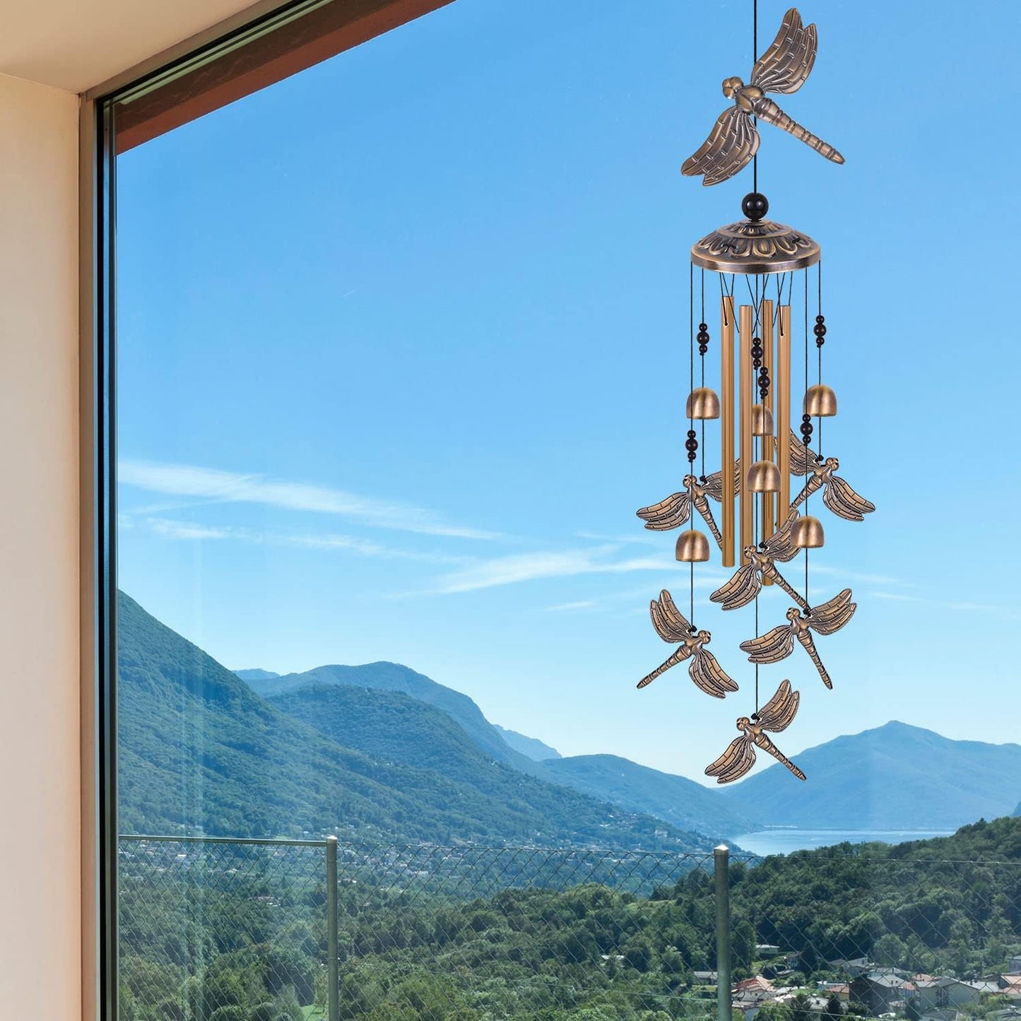 Campanas viento libélula bronce jardín patio decoración