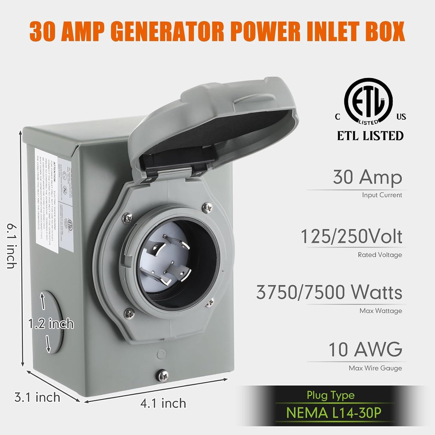 Cable generador 30A 15pies 125V 10 Pzas