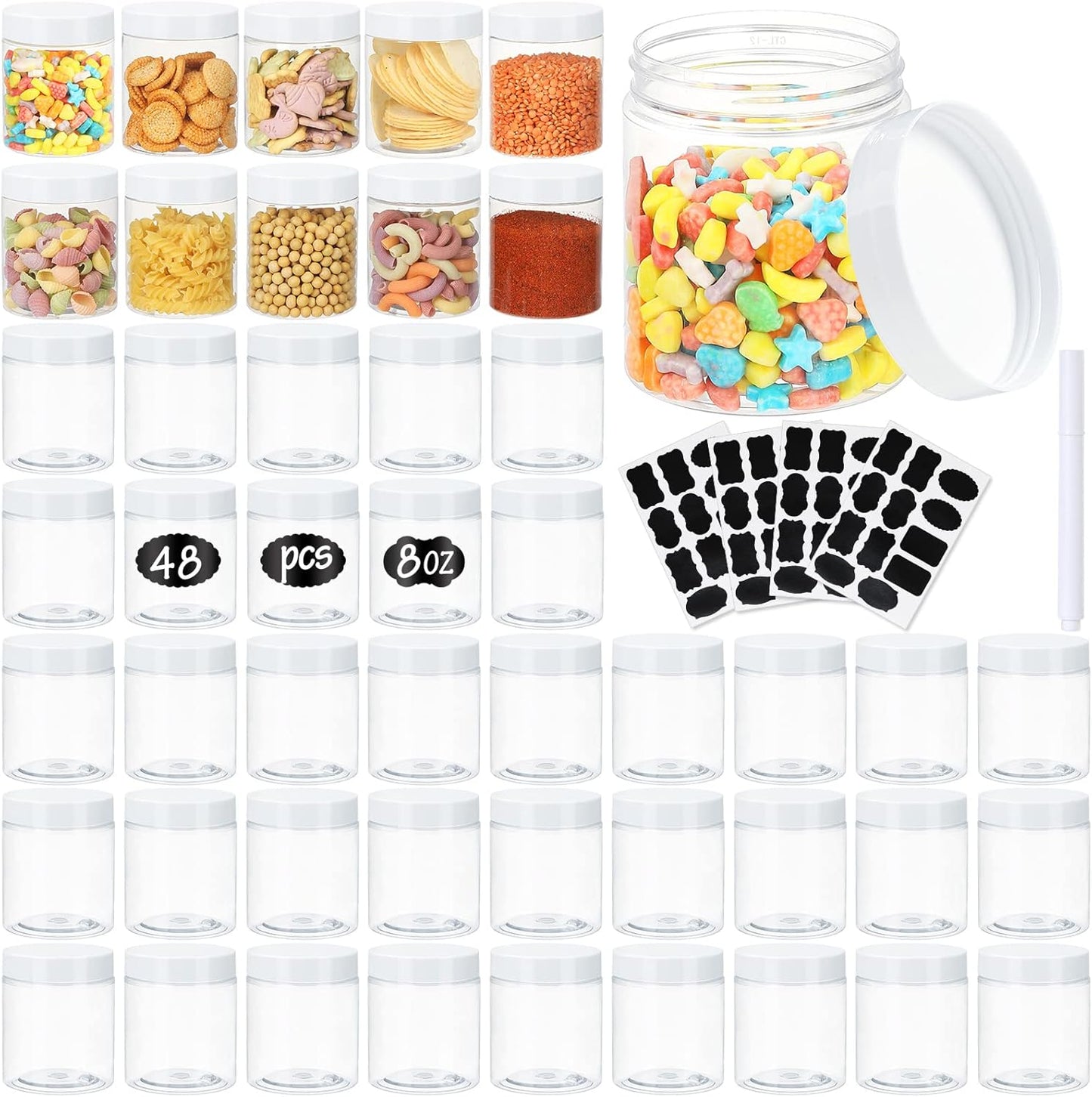48 Tarros Plástico 8oz con Tapas Herméticos Sin BPA