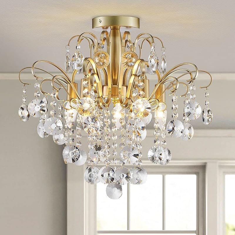 Lámpara de techo cristal empotrada E12 dorado 17.5x19.3