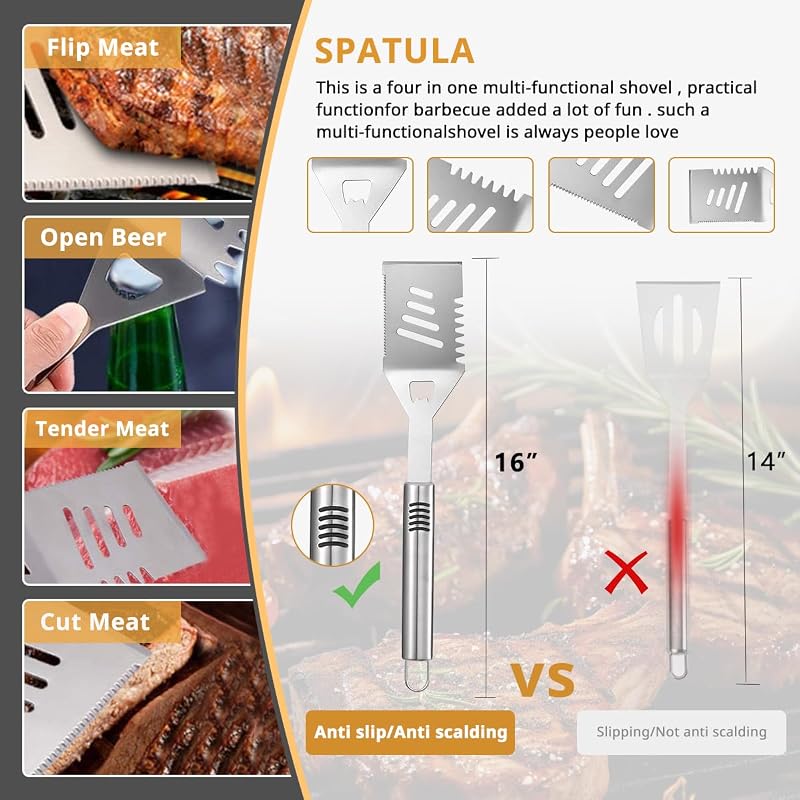 Juego herramientas parrilla acero inox 16pulg con bolsa transporte