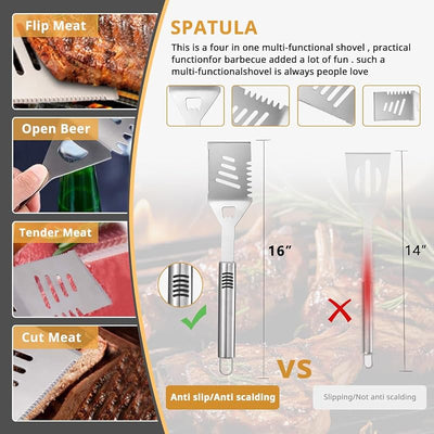 Juego herramientas parrilla acero inox 16pulg con bolsa transporte