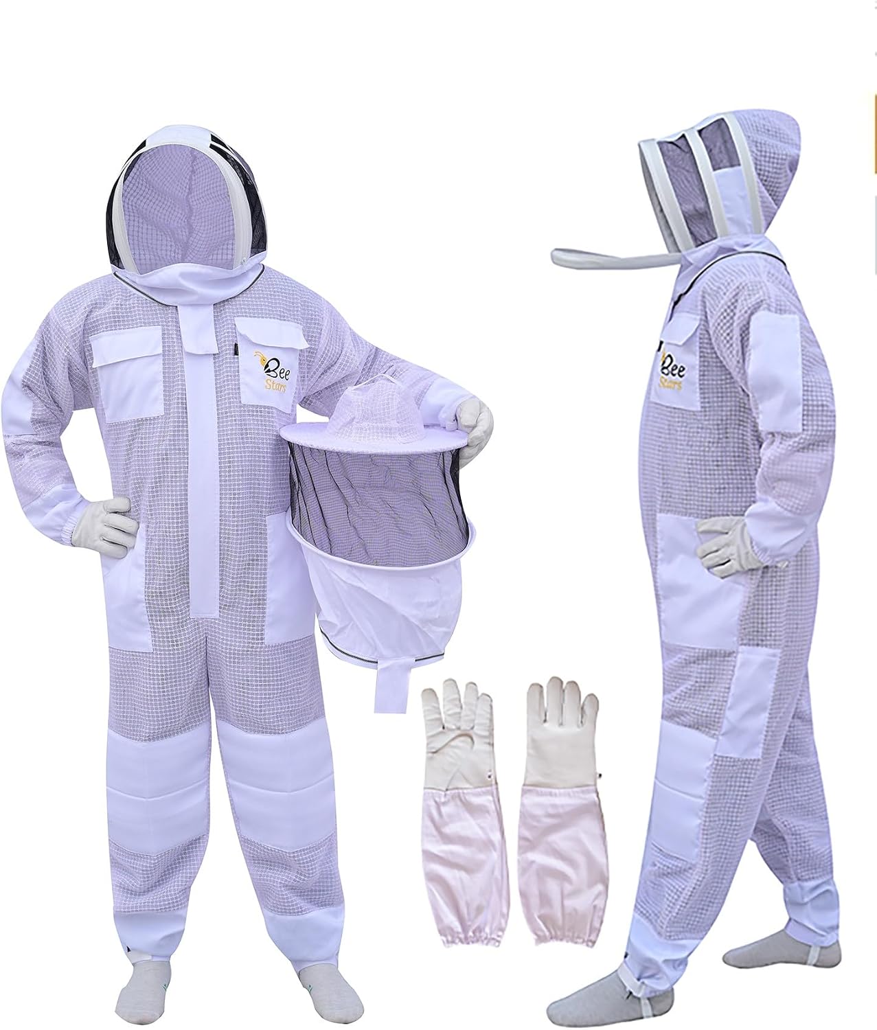 Traje abeja 3 capas velo redondo ventilado blanco
