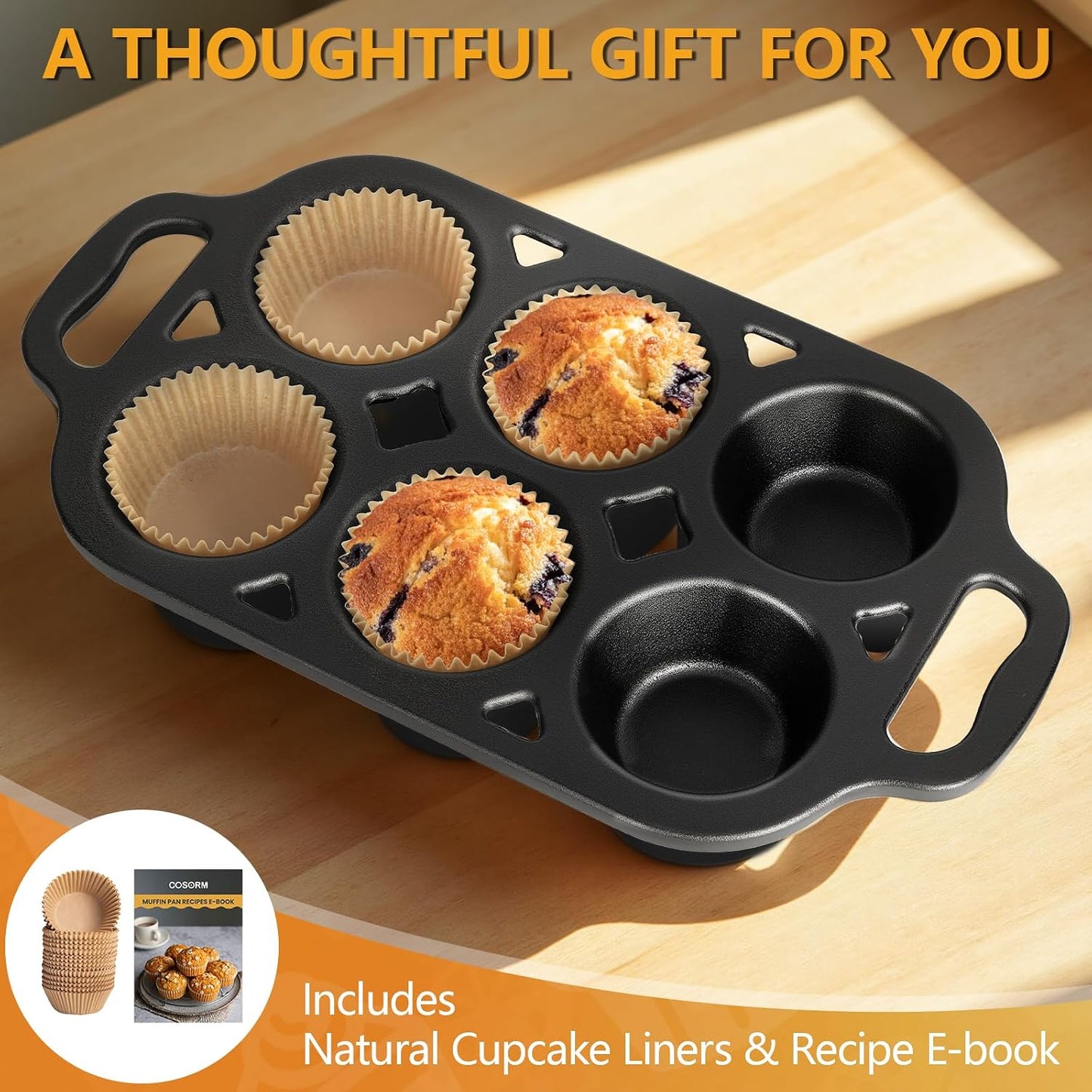 Molde muffins hierro fundido 6 tazas antiadherente