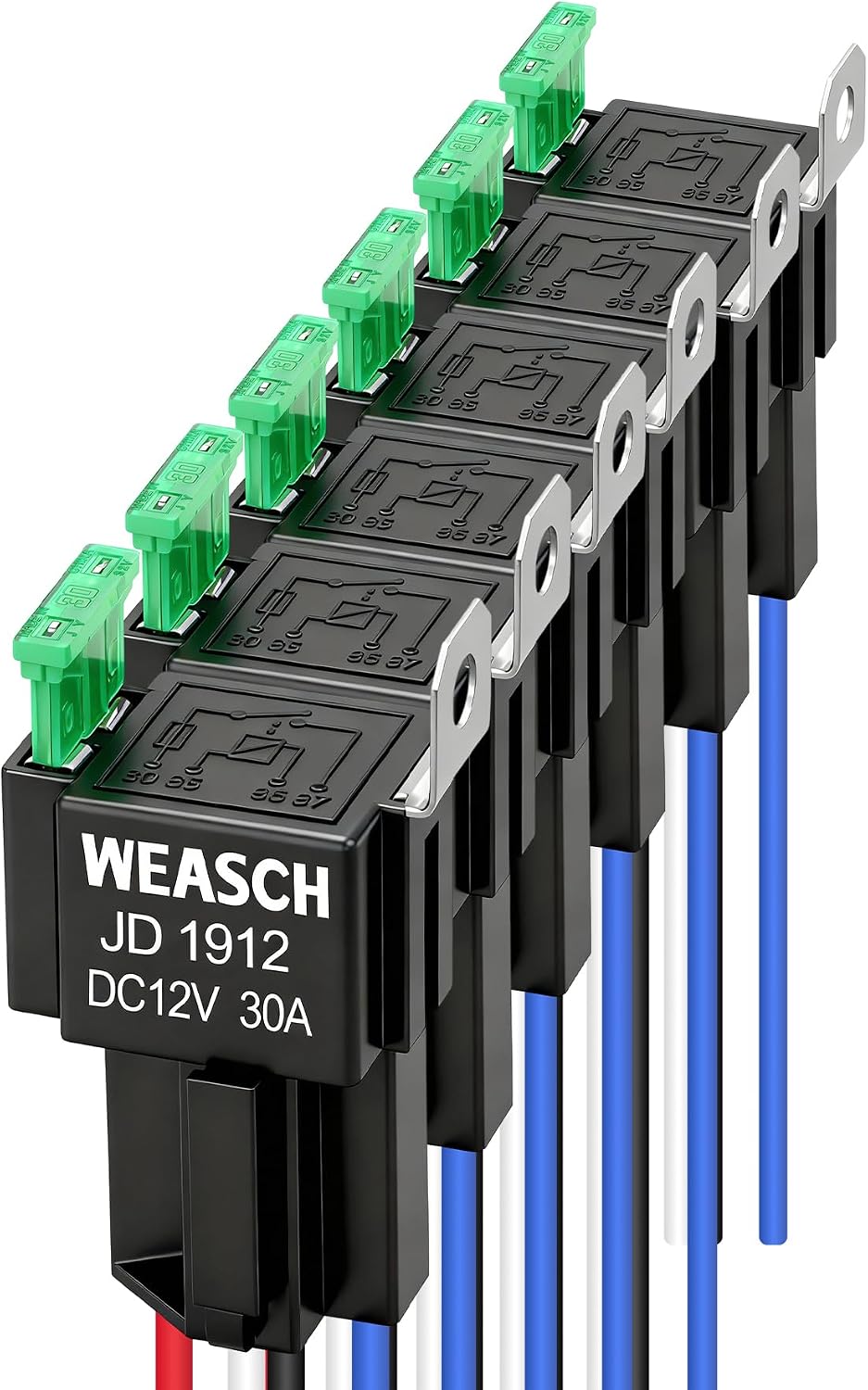 6 Pzas Relé 12V 30A 4 Pines SPST con Cables 14AWG