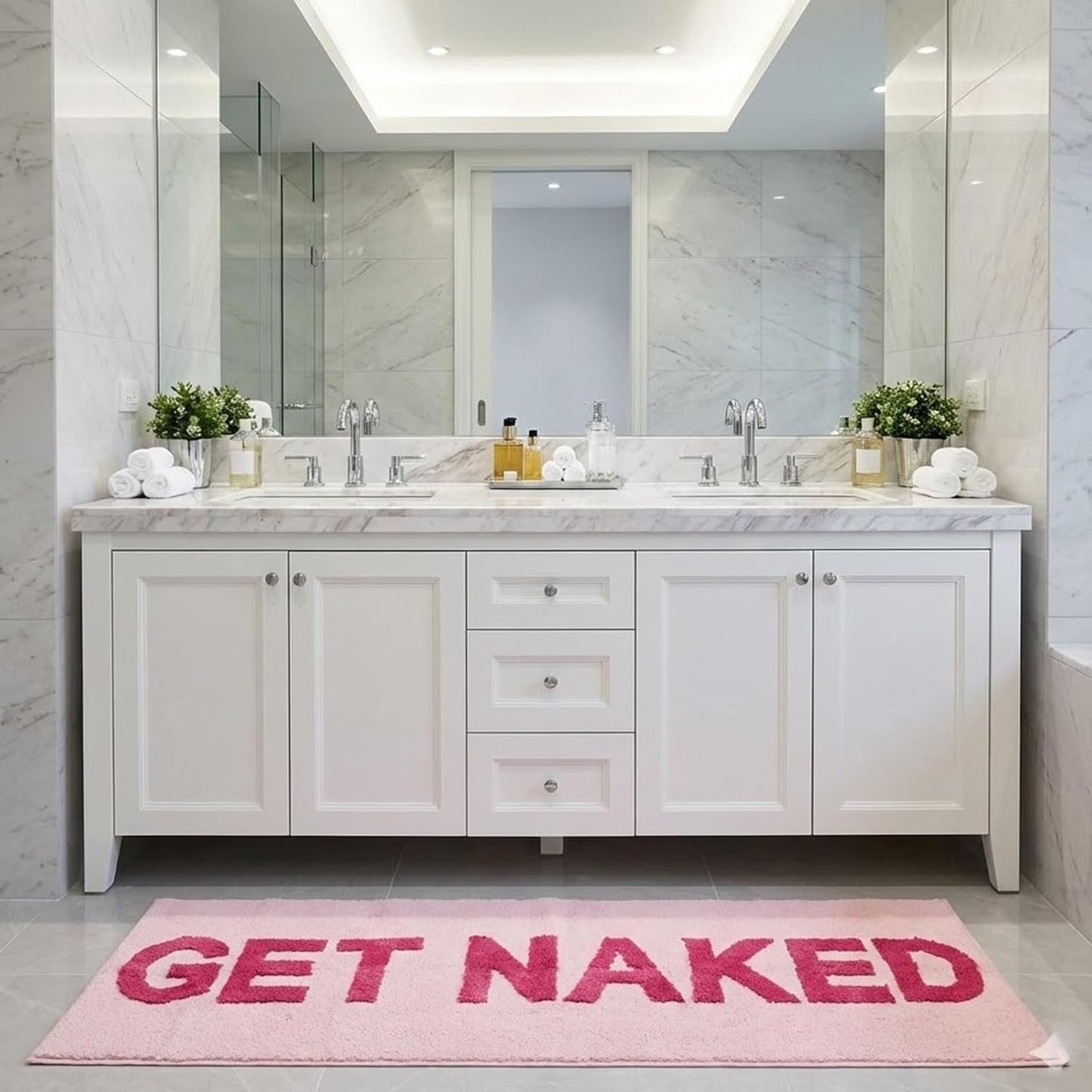 Alfombra baño corredor 24x59pulg antiderrap rosa lavable