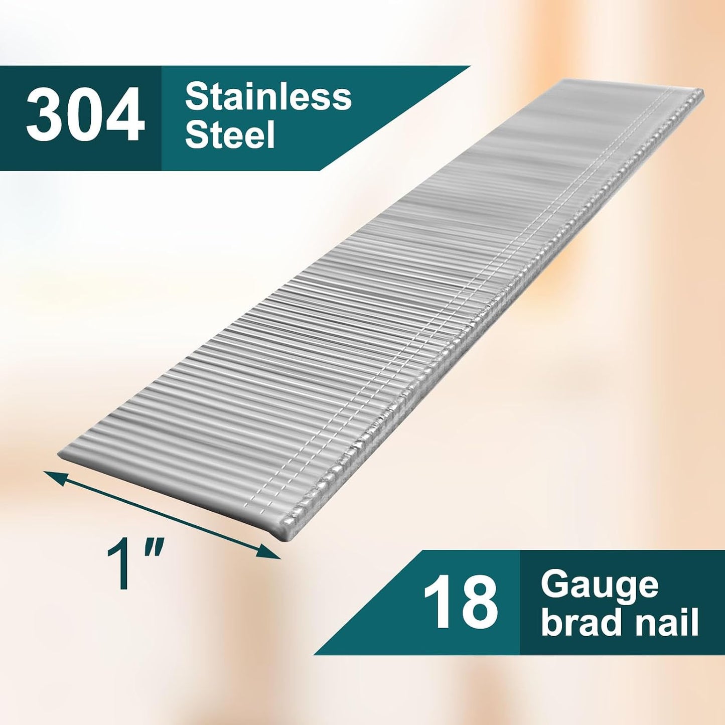Uñas Brad acero inox 304 18 GA 3000 pzas para neumáticas