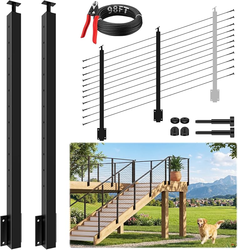 Set 2 Kits Postes Barandilla Escalera 36/42" Negro