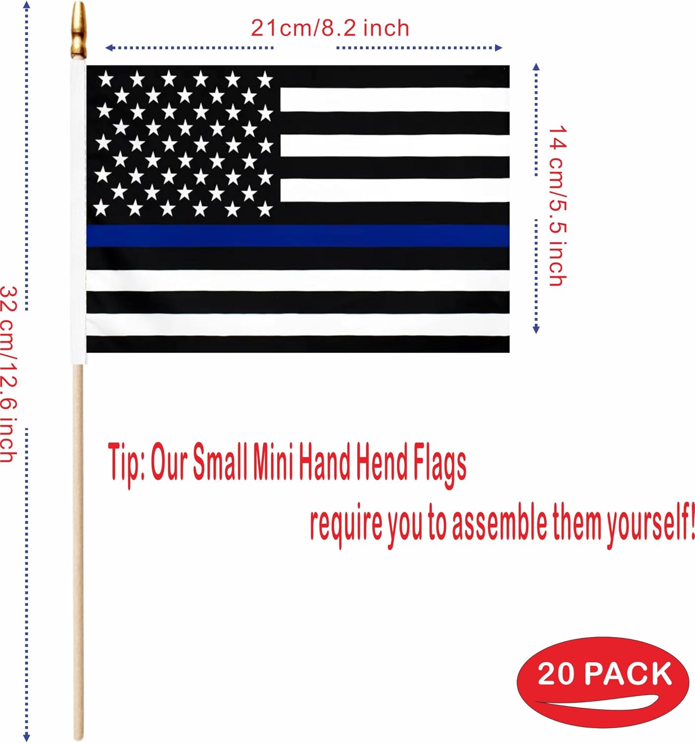 20 Banderas Policiales Mini Thin Blue Line