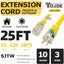 Cable extensión 25 ft 15A resistente amarillo con extremo
